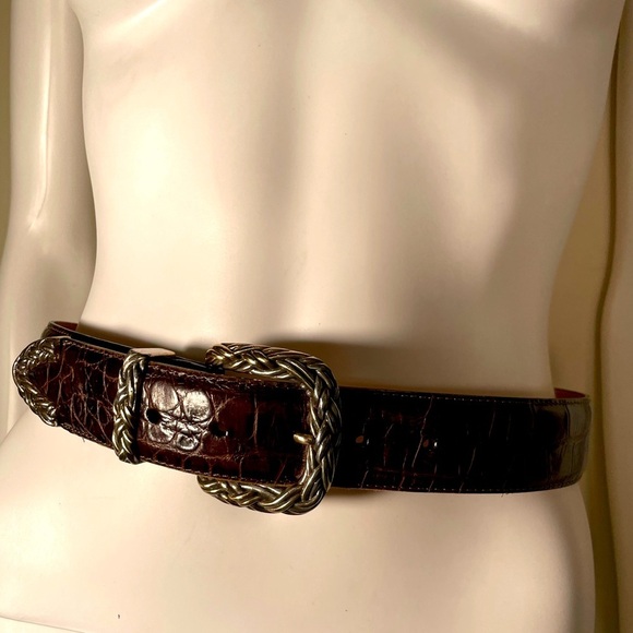 Vintage Brighton Brown Leather Western Silver Buckle Belt crocodile embossed - Picture 4 of 14